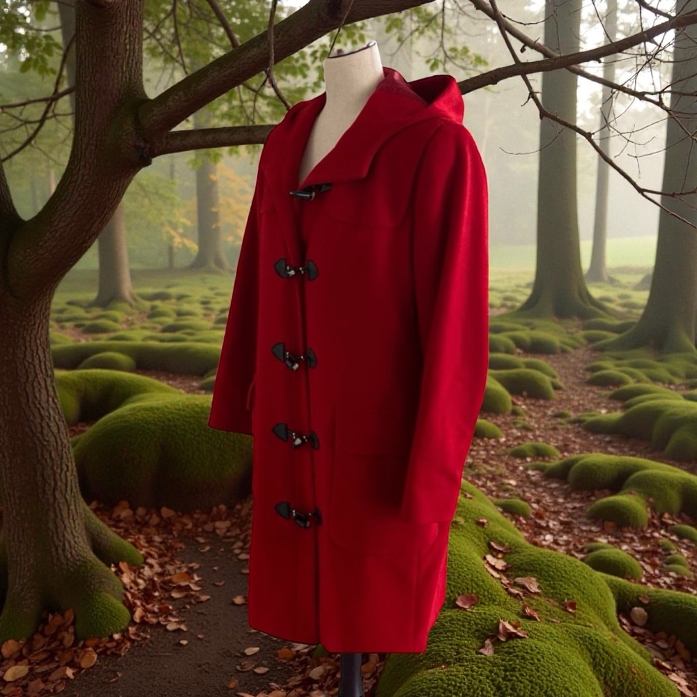 Harve Benard Classic Red Wool Hooded Toggle Coat  size 8 - Picture 7 of 15